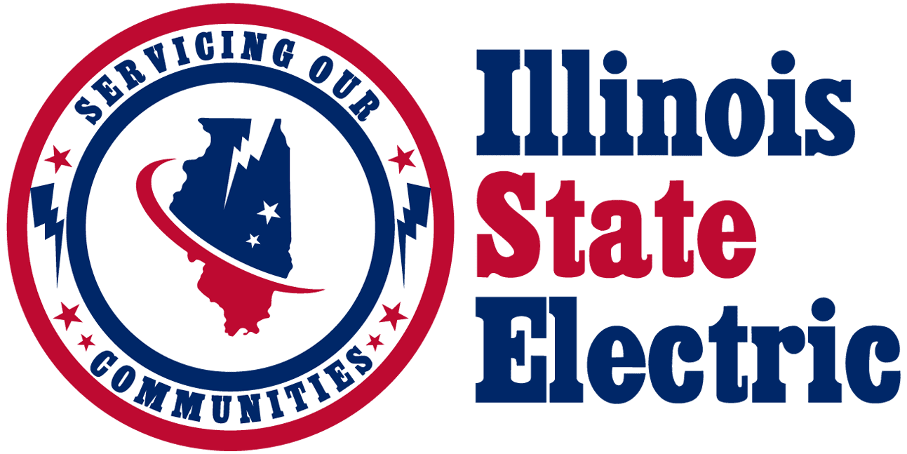 A red, white and blue flag with the words serving our communities.